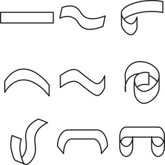 Set of decorative ribbon or banner outlines with abstract shapes, ideal for labels, badges, templates, minimal design, signage, web icons, and graphic layout accents.