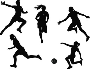 Silhouette Illustration of Female Athletes Playing Team Handball Showing Dynamic Movement and Teamwork in a Sports Setting Isolated on White