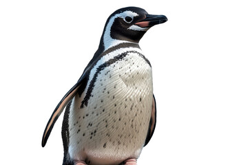 Fototapeta premium Penguin stands prominently, showcasing its unique features against a transparent background, highlighting the intricate patterns and colors of its plumage