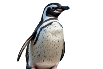 Penguin stands prominently, showcasing its unique features against a transparent background, highlighting the intricate patterns and colors of its plumage