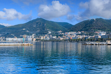 Salerno cityscape from tourist port on Italy,