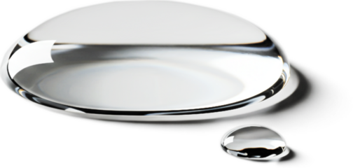 Close-up of a Large Water Droplet with a Smaller Droplet Beside it, Highlighting the Surface Tension and Reflectivity of Water