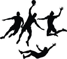 Dynamic Handball Players in Action A Silhouette Illustration of Teamwork Competition and Athleticism on a Clean White Background Showcasing Movement and Energy