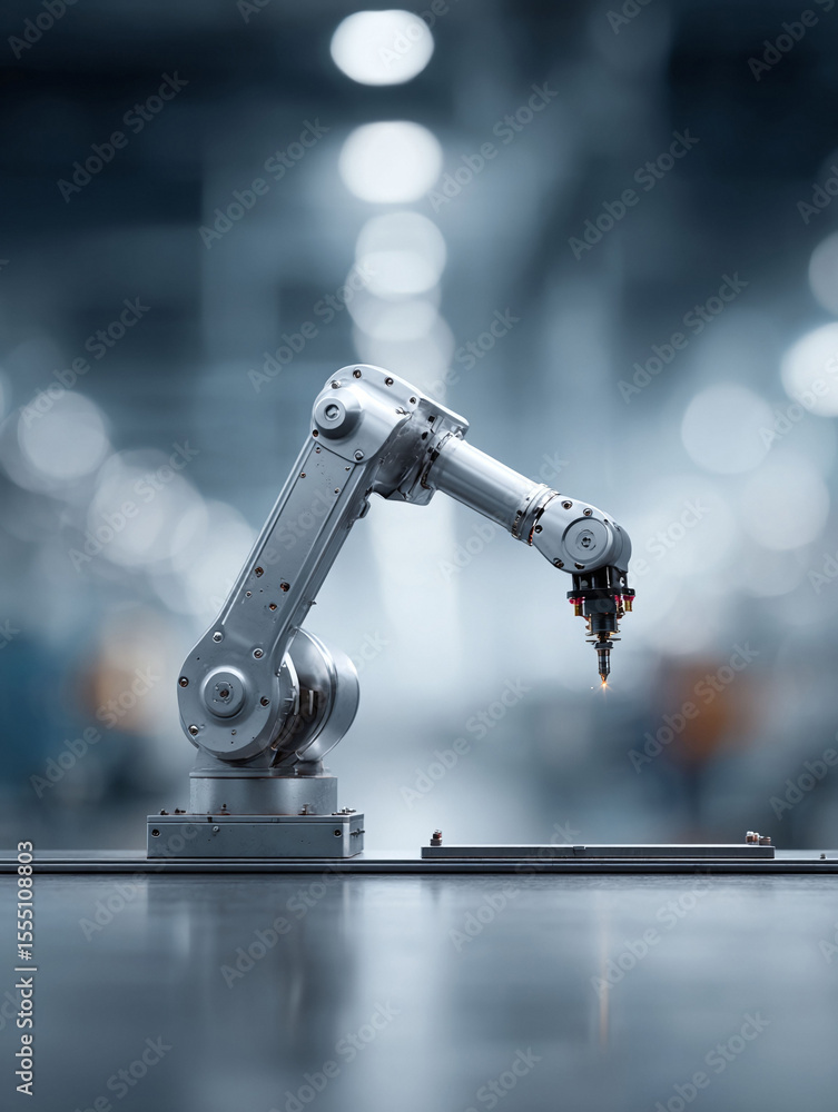 Poster precision robotic arm in a modern factory setting. symbolizes automation, innovation, and advanced t