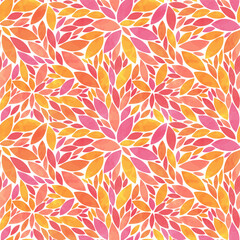 Pink flowers leaves vector pattern. Leaf watercolor seamless print. Girly leafs pattern background. Cute leaves with watercolour texture
