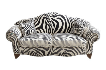 Unique zebra print couch creates a bold statement in modern living space with stylish decor and cozy pillows offering comfort and aesthetic appeal for any room arrangement