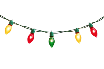 Brightly colored Christmas lights garland adds festive cheer to holiday decorations at home during the joyful season of Christmas celebrations