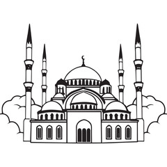  mosque--black-and-white-line-art--digital-illustra.eps