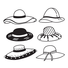 Vector Collection of Sun Hats and Beach Hat Outlines