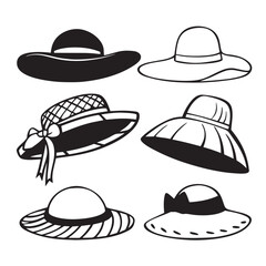 Vector Collection of Sun Hats and Beach Hat Outlines