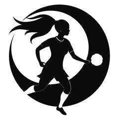Silhouette of a Female Handball Player Running with the Ball Against an Abstract Background Ideal for Sportswear Branding and Team Logos and Designs