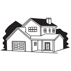 house--black-and-white-line-art--digital-illus
