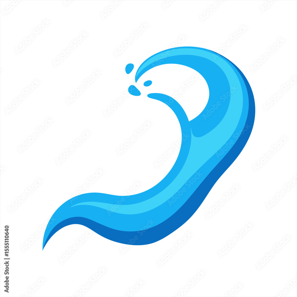 Aufkleber smooth curved water stream vector with splash effect on white background