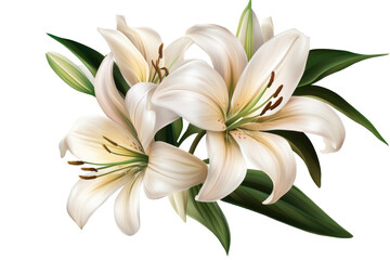 Elegant blooming lilies surrounded by fresh green buds in a natural setting, showcasing delicate petals and vibrant leaves for a serene experience