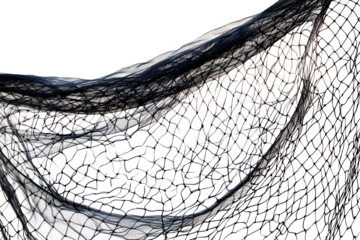 Fishing net designed for catching fish, isolated on a transparent background showcasing intricate mesh details and elegant curves used in various fishing activities