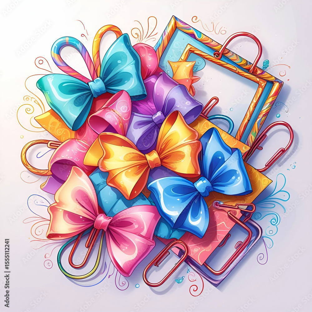 Fototapete A digital doodle bursts with random squiggles, colorful blobs, abstract forms, and playful