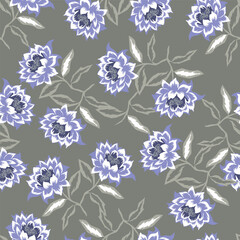 Obraz premium Tropical flower pattern seamless, silhouette of blooming, hand drawn botanical, Floral leaf for spring and Summer time, natural ornaments for textile, fabric, wallpaper, background design. 