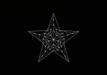 White star outline made of lines and dots on a black background in a geometric pattern design