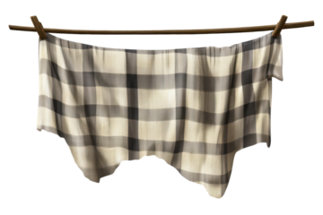 Clothesline displaying a checkered cloth hanging outdoors in a transparent background setting