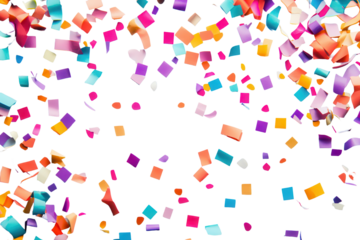 Colorful multicolored paper confetti scattered on a transparent surface, perfect for celebrations and festive decor at parties, weddings, and other joyful gatherings