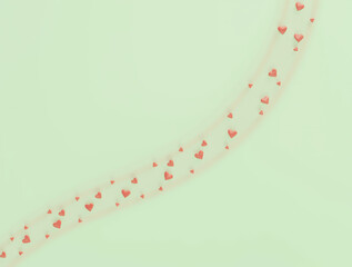 A Row of Small Red Hearts Winding Gracefully from Top to Bottom on a Soft Sage-Green Background Symbolizing Tender Love