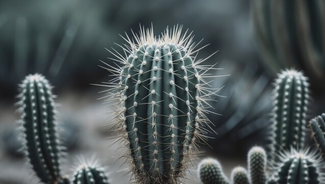 A cactus plant with prominent spines, close-up shot with a blurred background.
