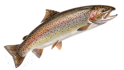 Fototapeta premium Jumping trout isolated on a white background PNG.AI GENERATED 