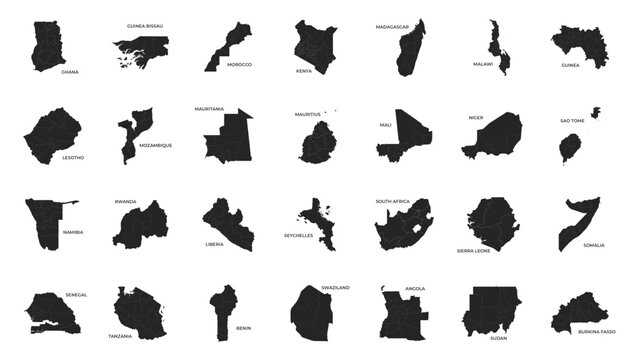 Vector illustration set with simplified maps of Variant Countries