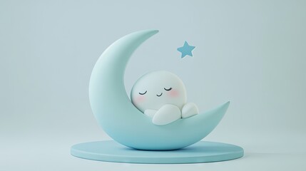 Cute cartoon character sleeping on a crescent moon.