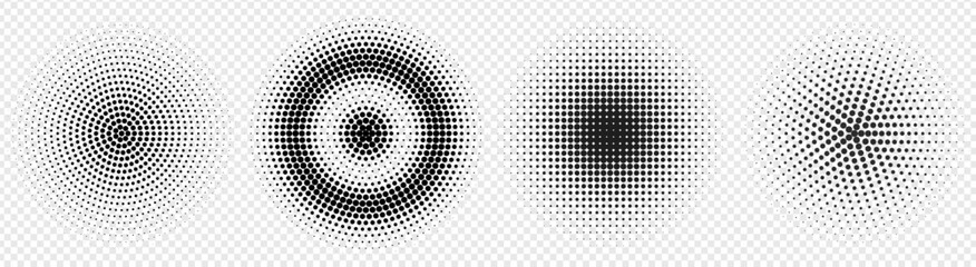Set of black halftone dots backgrounds.