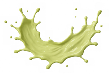 Green liquid curving dynamically, splashing with fluid motion, forming abstract shape on transparent surface
