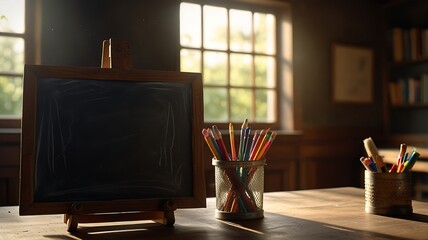 Obraz premium Classic chalkboard with faint chalk dust in vintage classroom style