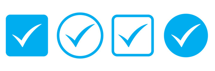 Check box icon with correct, accept checkmark icons tick box checked. Approve symbol. Check mark icon vector design. Blue check mark icon. Blue tick symbol. Vector check icon
