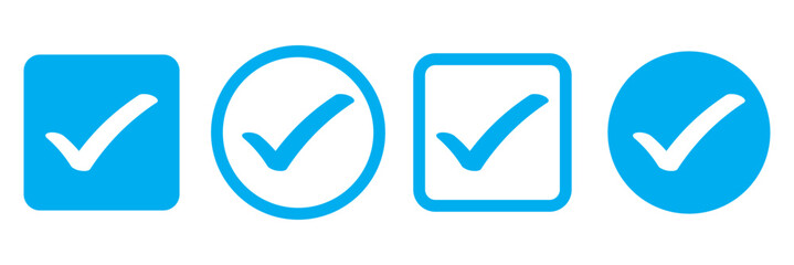 Check box icon with correct, accept checkmark icons tick box checked. Approve symbol. Check mark icon vector design. Blue check mark icon. Blue tick symbol. Vector check icon

