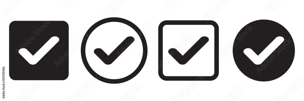 Poster check box icon with correct, accept checkmark icons tick box checked. approve symbol. check mark ico