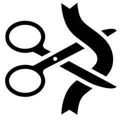 Scissors cutting a ribbon,  grand opening, official start, business inauguration, launch event, and celebration, ceremonial occasions, marketing visuals, new beginnings in professional or festive.