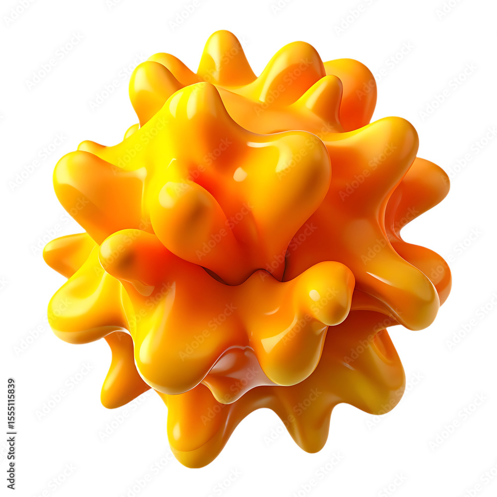 Poster abstract organic yellow fluid blob shape with glossy texture isolated on transparent background