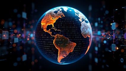 Futuristic Digital Globe Illuminating Global Connectivity and Advanced Data Networks