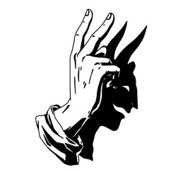 Silhouette of Hand Creating Shadow in Shape of Horned Demon – Optical Illusion, Dark Symbolism, Mythology, and Occult Concept for Surreal Art, Gothic Aesthetic, and Visual Metaphor of Fear and Duality