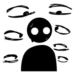 Silhouette of Anxious Person Surrounded by Eyes – Social Anxiety, Paranoia, Mental Pressure, Fear of Judgment, Psychological Discomfort, Emotional Health and Psychological Issues 