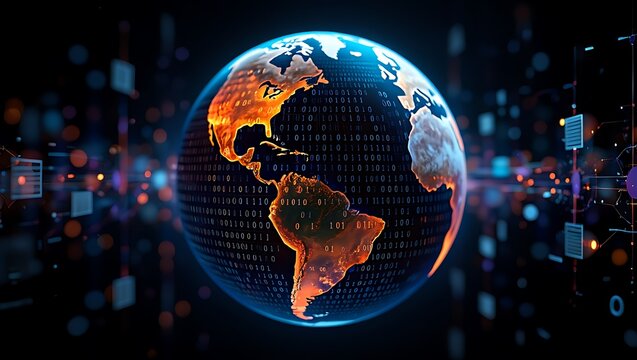 Futuristic Digital Globe Illuminating Global Connectivity and Advanced Data Networks - Powered by Adobe