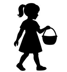 Silhouette of Little Girl Holding Bucket and Walking