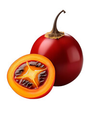 Tamarillo ganz und aufgeschnitten auf transparentem Hintergrund