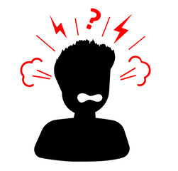 Angry person shouting with steam and symbols representing frustration and emotional outburst in expressive graphic icon for communication, aggression, stress, and psychological concept visuals.

