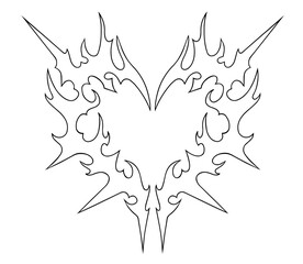 Tribal Flame Heart Outline with Sharp Spikes and Symmetrical Design