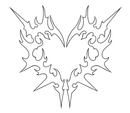 Tribal Flame Heart Outline with Sharp Spikes and Symmetrical Design