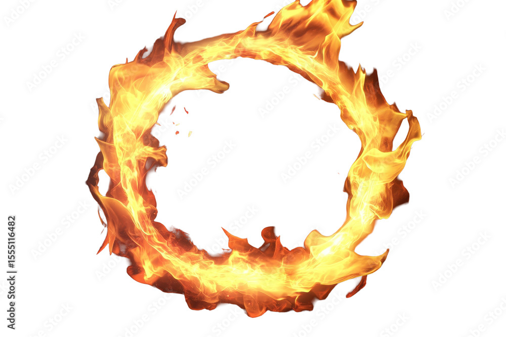 Poster realistic circular fire flames creating a mesmerizing two-round ring display on a transparent backgr