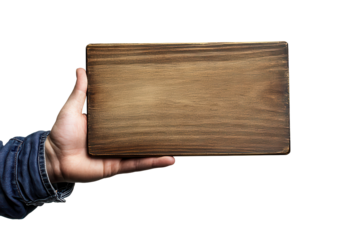Human hand holding blank demonstration wood with natural texture in indoor setting during daylight, emphasizing craftsmanship and design potential for various applications
