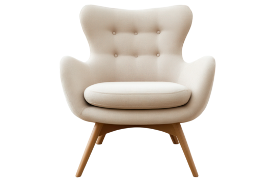 Scandinavian style armchair with plush beige upholstery featuring a modern design perfect for cozy living spaces and stylish interiors