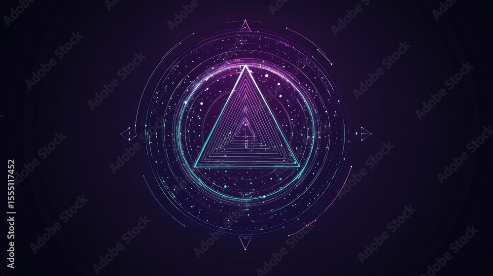 Poster geometric design with concentric circles and a triangle.